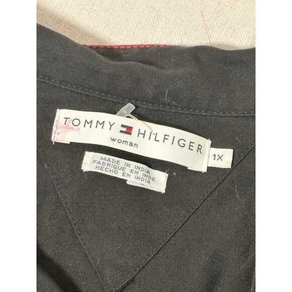 Y2K Tommy Hilfiger Jeans Black Denim Canvas Trucker Jacket Woman's Sz 1X - Picture 3 of 5